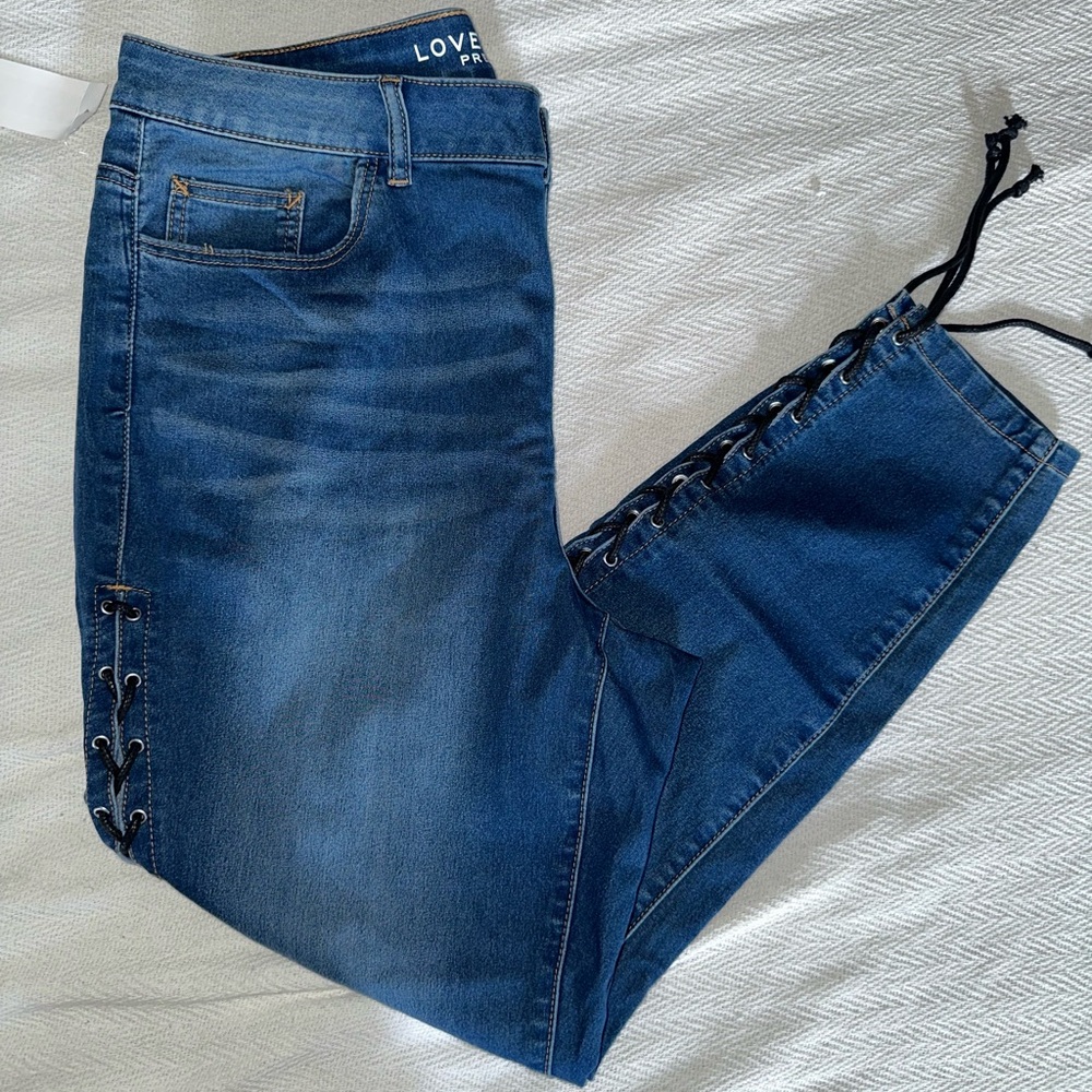 Love Tree Dark Blue Lace-Up Side Denim Jeans
